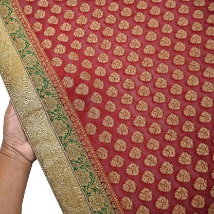 Indian Vintage Heavy Red Bridal Dupatta Pure Georgette Silk Hand woven glass Zari Work Party Wear Long Stole