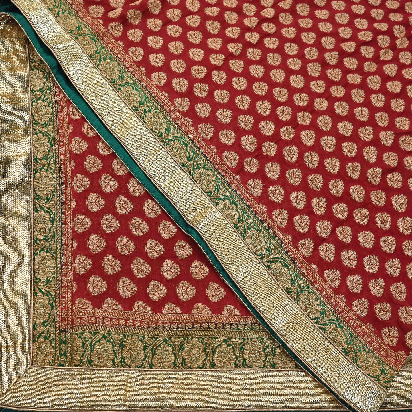 Indian Vintage Heavy Red Bridal Dupatta Pure Georgette Silk Hand woven glass Zari Work Party Wear Long Stole