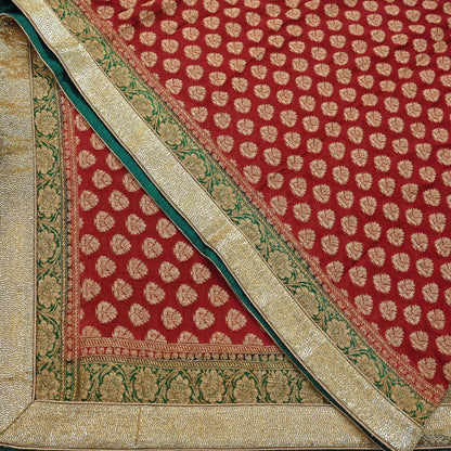 Indian Vintage Heavy Red Bridal Dupatta Pure Georgette Silk Hand woven glass Zari Work Party Wear Long Stole