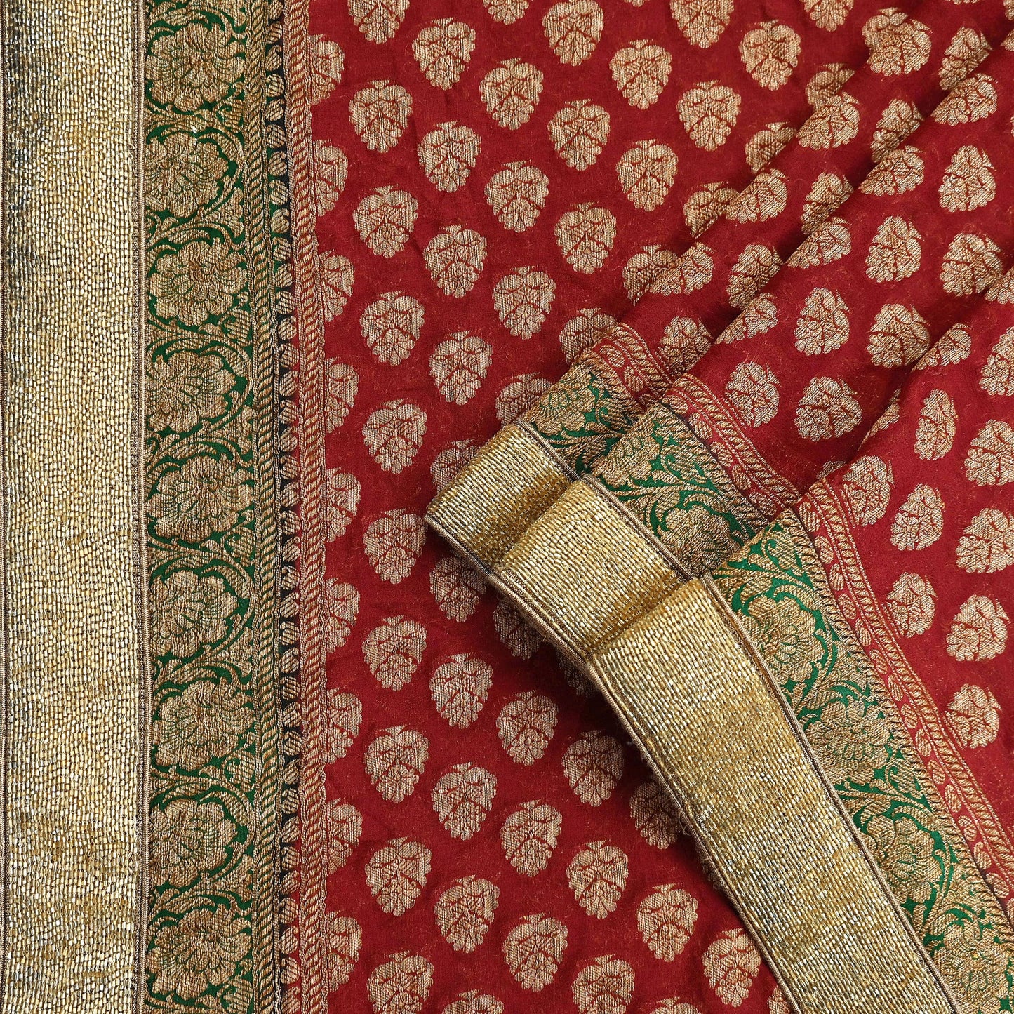 Indian Vintage Heavy Red Bridal Dupatta Pure Georgette Silk Hand woven glass Zari Work Party Wear Long Stole
