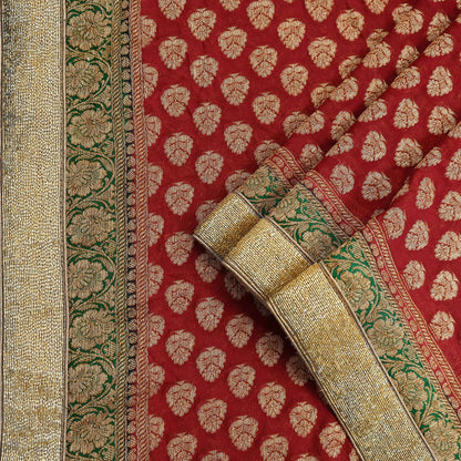 Indian Vintage Heavy Red Bridal Dupatta Pure Georgette Silk Hand woven glass Zari Work Party Wear Long Stole
