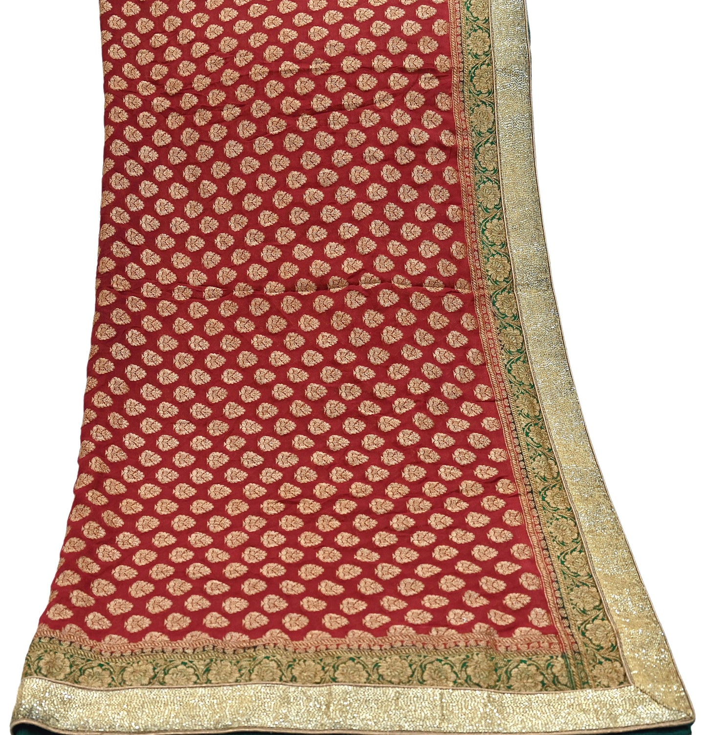 Indian Vintage Heavy Red Bridal Dupatta Pure Georgette Silk Hand woven glass Zari Work Party Wear Long Stole