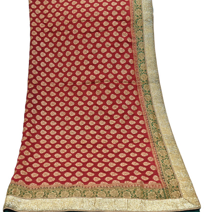 Indian Vintage Heavy Red Bridal Dupatta Pure Georgette Silk Hand woven glass Zari Work Party Wear Long Stole