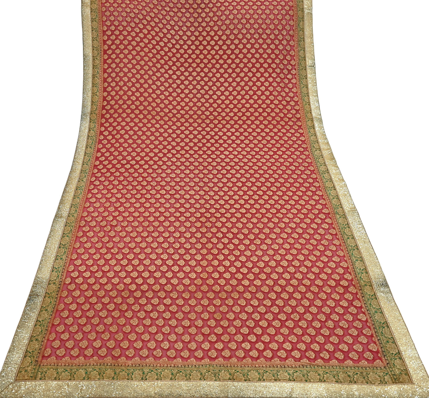 Indian Vintage Heavy Red Bridal Dupatta Pure Georgette Silk Hand woven glass Zari Work Party Wear Long Stole