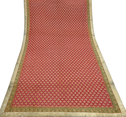 Indian Vintage Heavy Red Bridal Dupatta Pure Georgette Silk Hand woven glass Zari Work Party Wear Long Stole