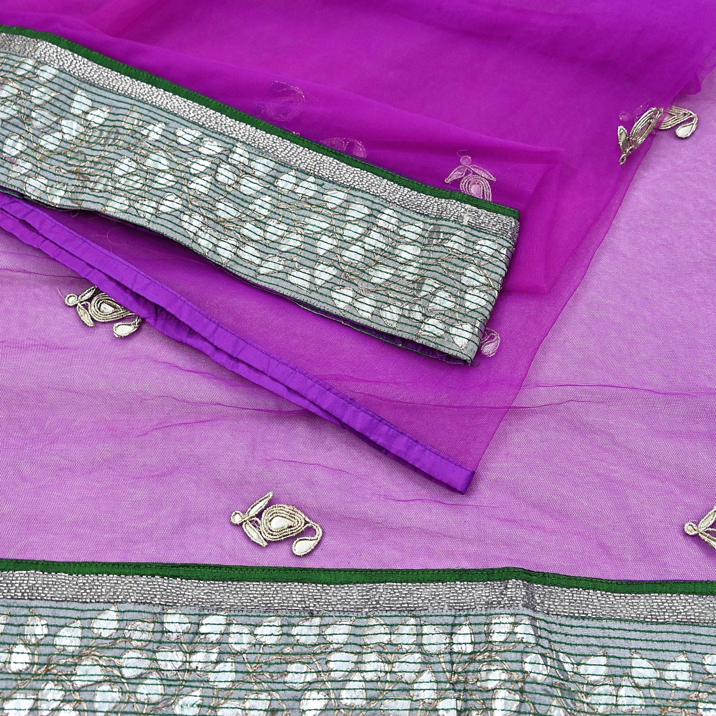 Indian Vintage Heavy Sari Purple Net/Mesh Hand Embroidered Sarees Craft Fabric 6Yd Sewing Soft Zardozi Wedding sarees With Blouse fabric