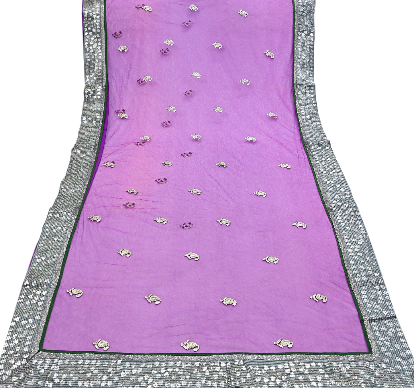 Indian Vintage Heavy Sari Purple Net/Mesh Hand Embroidered Sarees Craft Fabric 6Yd Sewing Soft Zardozi Wedding sarees With Blouse fabric