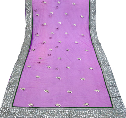 Indian Vintage Heavy Sari Purple Net/Mesh Hand Embroidered Sarees Craft Fabric 6Yd Sewing Soft Zardozi Wedding sarees With Blouse fabric