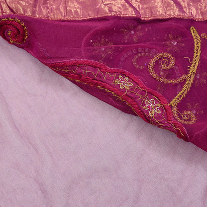 Indian Vintage Heavy Sari Pink Net/Georgette Silk Hand Embroidered Sarees Craft Fabric 6Yd Sewing Soft Wedding sarees With Blouse fabric