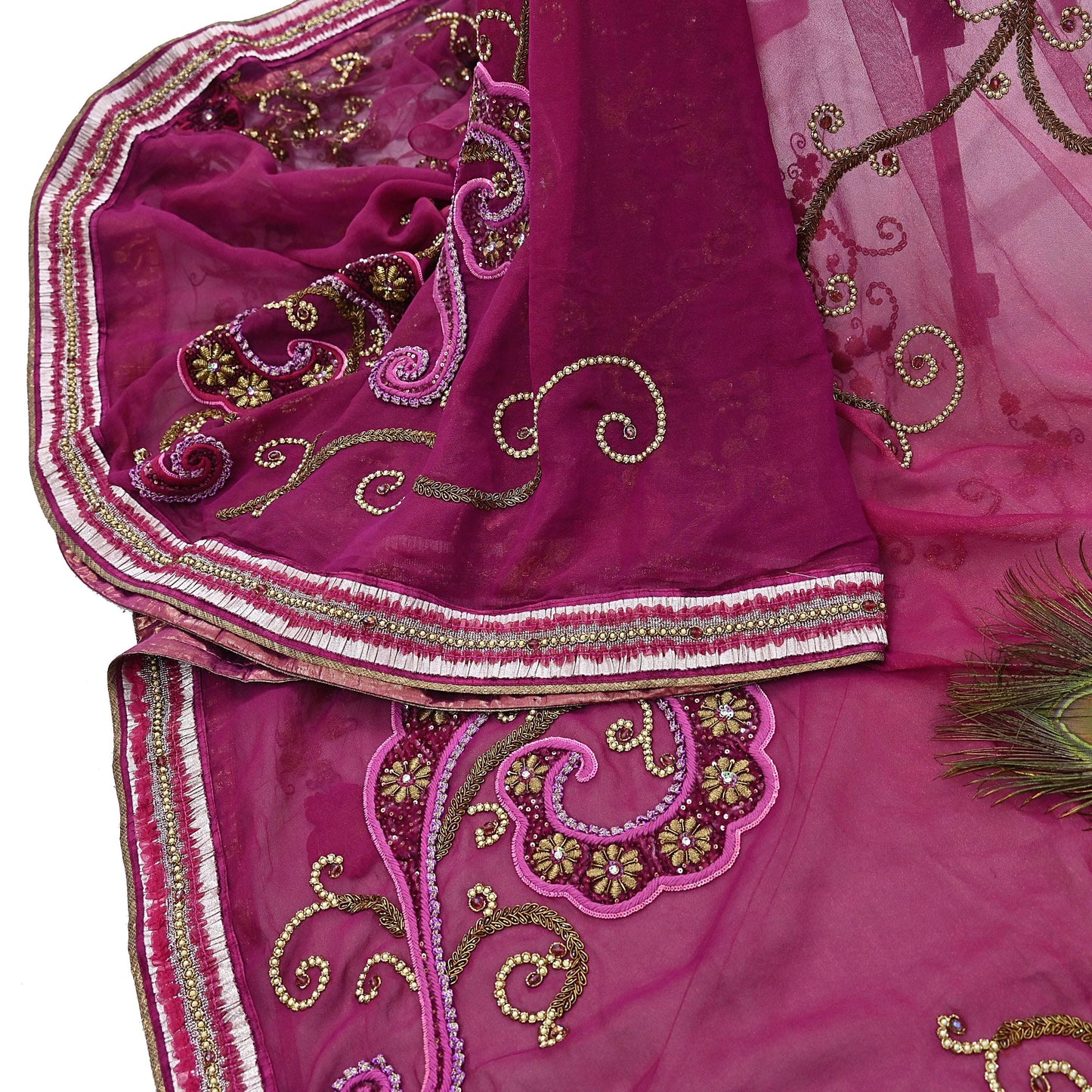 Indian Vintage Heavy Sari Pink Net/Georgette Silk Hand Embroidered Sarees Craft Fabric 6Yd Sewing Soft Wedding sarees With Blouse fabric