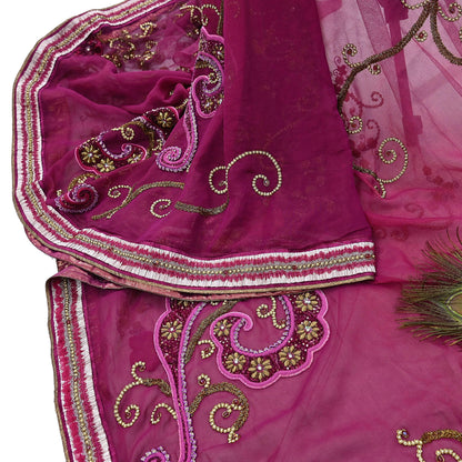Indian Vintage Heavy Sari Pink Net/Georgette Silk Hand Embroidered Sarees Craft Fabric 6Yd Sewing Soft Wedding sarees With Blouse fabric