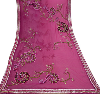 Indian Vintage Heavy Sari Pink Net/Georgette Silk Hand Embroidered Sarees Craft Fabric 6Yd Sewing Soft Wedding sarees With Blouse fabric
