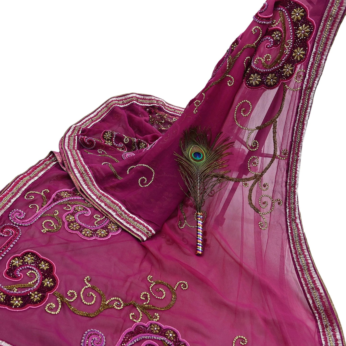 Indian Vintage Heavy Sari Pink Net/Georgette Silk Hand Embroidered Sarees Craft Fabric 6Yd Sewing Soft Wedding sarees With Blouse fabric
