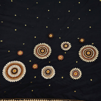 Indian Pre-owned Saree Black Pure Georgette Silk & Net Hand Embroidered Sabyasachi Designer Sari 6Yd Soft Ethnic Bollywood Party saree