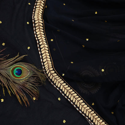 Indian Pre-owned Saree Black Pure Georgette Silk & Net Hand Embroidered Sabyasachi Designer Sari 6Yd Soft Ethnic Bollywood Party saree