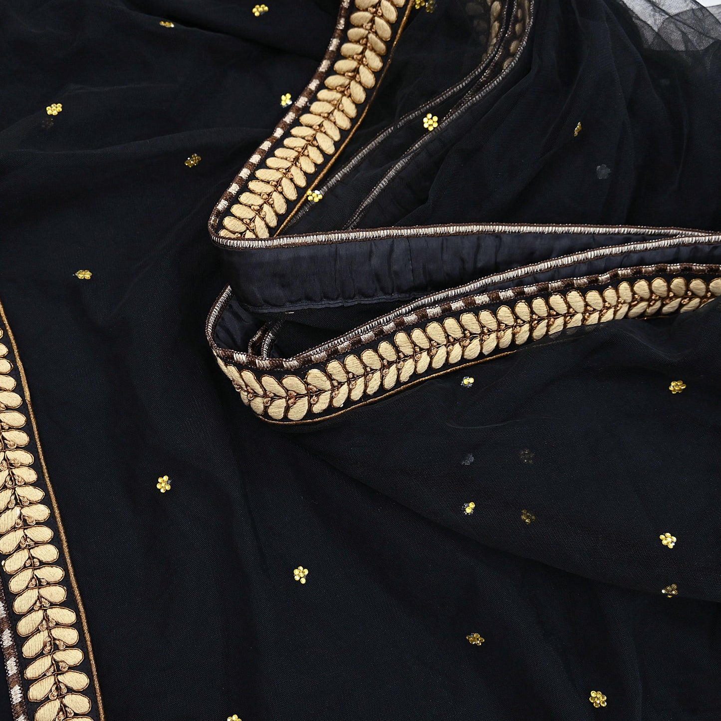 Indian Pre-owned Saree Black Pure Georgette Silk & Net Hand Embroidered Sabyasachi Designer Sari 6Yd Soft Ethnic Bollywood Party saree