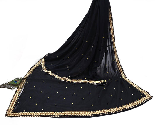 Indian Pre-owned Saree Black Pure Georgette Silk & Net Hand Embroidered Sabyasachi Designer Sari 6Yd Soft Ethnic Bollywood Party saree