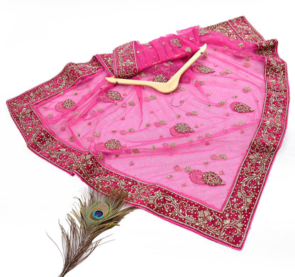 Indian Vintage Heavy Pink Dupatta Net Mesh Long Stole Hand Embroidered Scarves Golden Zardozi Dabka Zari Stole Bridal/ Wedding veil