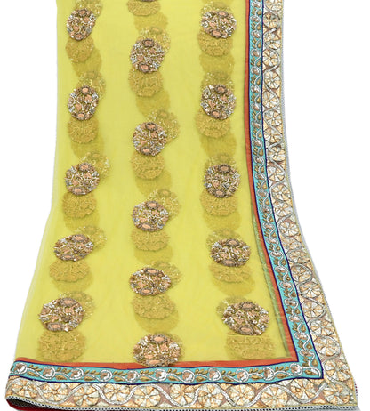 Indian Heavy Wedding Dupatta Lemon Green Net Long Stole Hand Embroidered By Designer Sabyasachi Scarves Zardozi Bridal Veil