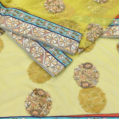 Indian Heavy Wedding Dupatta Lemon Green Net Long Stole Hand Embroidered By Designer Sabyasachi Scarves Zardozi Bridal Veil