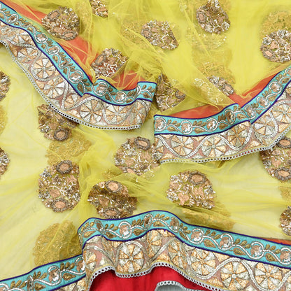 Indian Heavy Wedding Dupatta Lemon Green Net Long Stole Hand Embroidered By Designer Sabyasachi Scarves Zardozi Bridal Veil