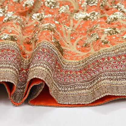 Indian Vintage Orange & Pink Raw Silk Hand Embroidered Skirt Bridal Party Wear Bollywood Lehenga Zardozi/ Dabka, Zari