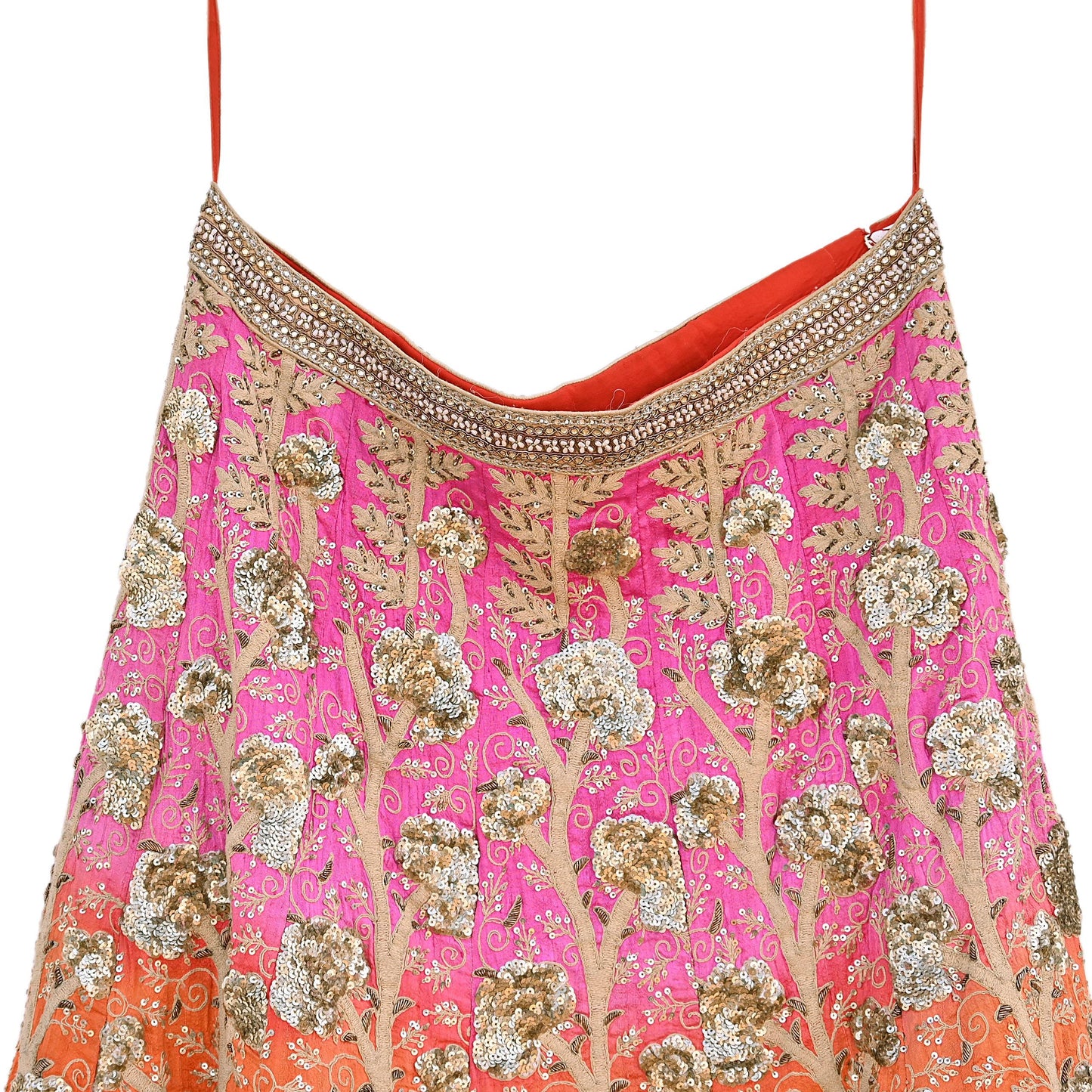 Indian Vintage Orange & Pink Raw Silk Hand Embroidered Skirt Bridal Party Wear Bollywood Lehenga Zardozi/ Dabka, Zari