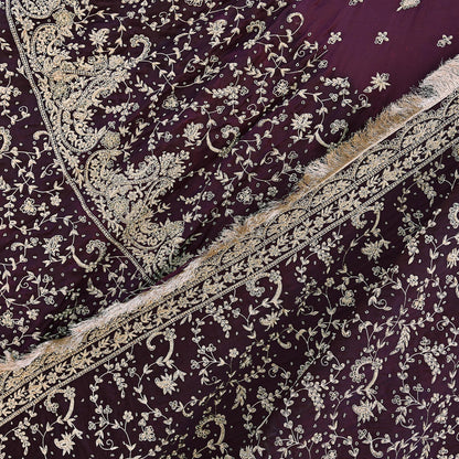 Indian Heavy Wedding Purple Pure Satin Silk Hand Embroidered Lehenga Set of 3pcs Bollywood style wedding wear