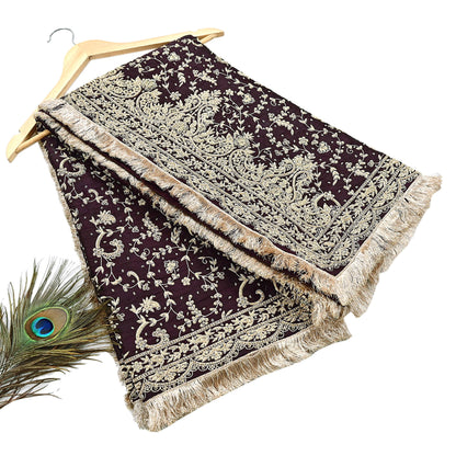 Indian Vintage Heavy Wedding Purple Dupatta Pure Satin Silk Long Stole Hand Embroidered Scarves Golden Zardozi Bridal Veil