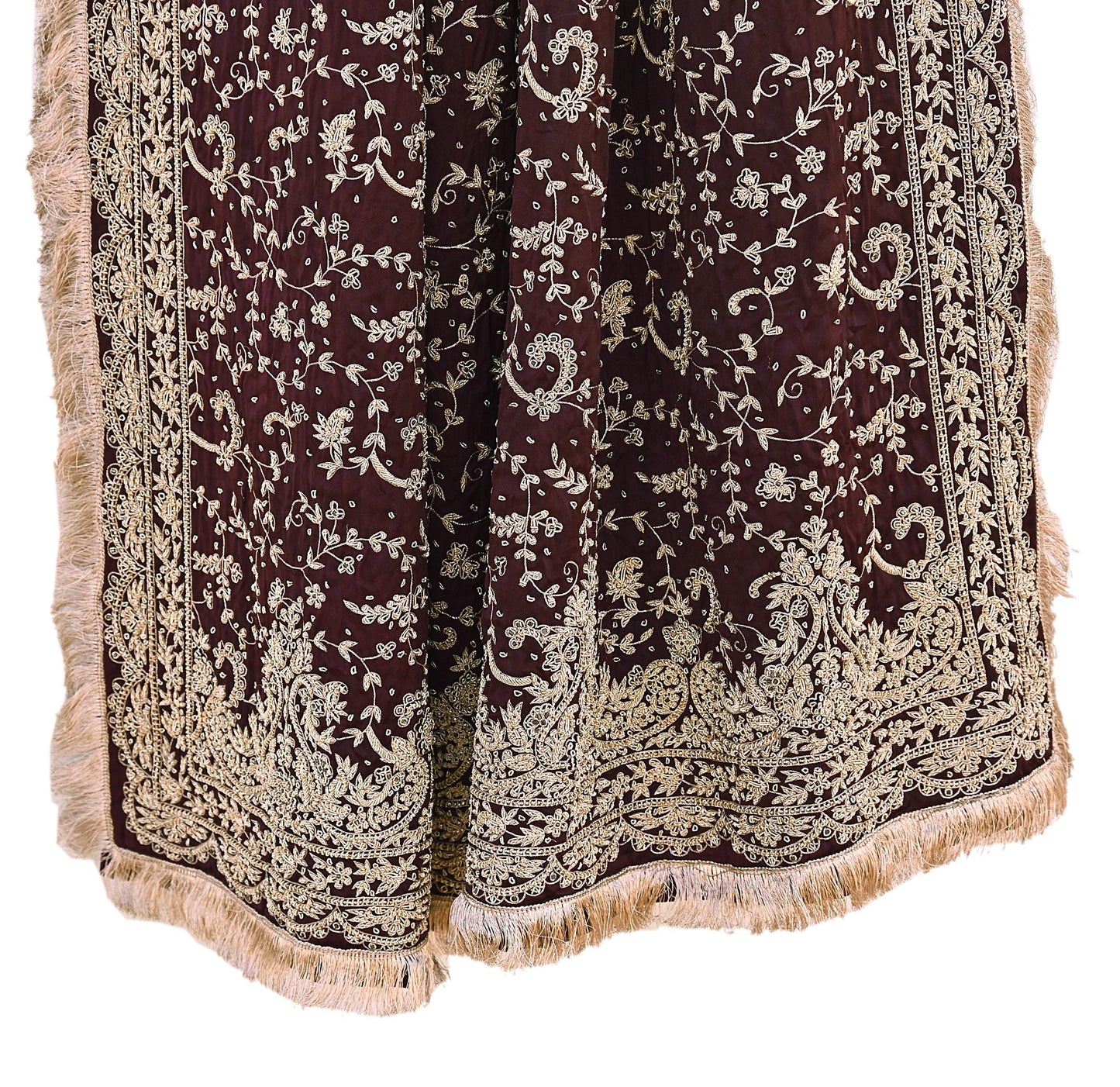 Indian Vintage Heavy Wedding Purple Dupatta Pure Satin Silk Long Stole Hand Embroidered Scarves Golden Zardozi Bridal Veil