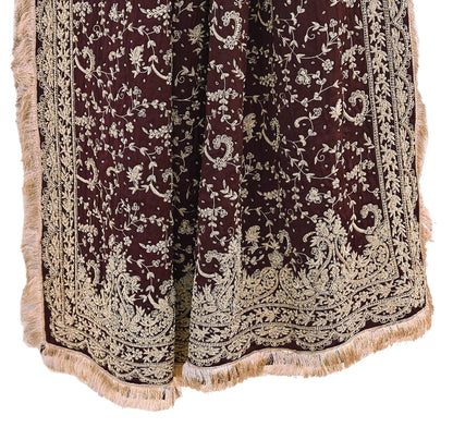 Indian Vintage Heavy Wedding Purple Dupatta Pure Satin Silk Long Stole Hand Embroidered Scarves Golden Zardozi Bridal Veil