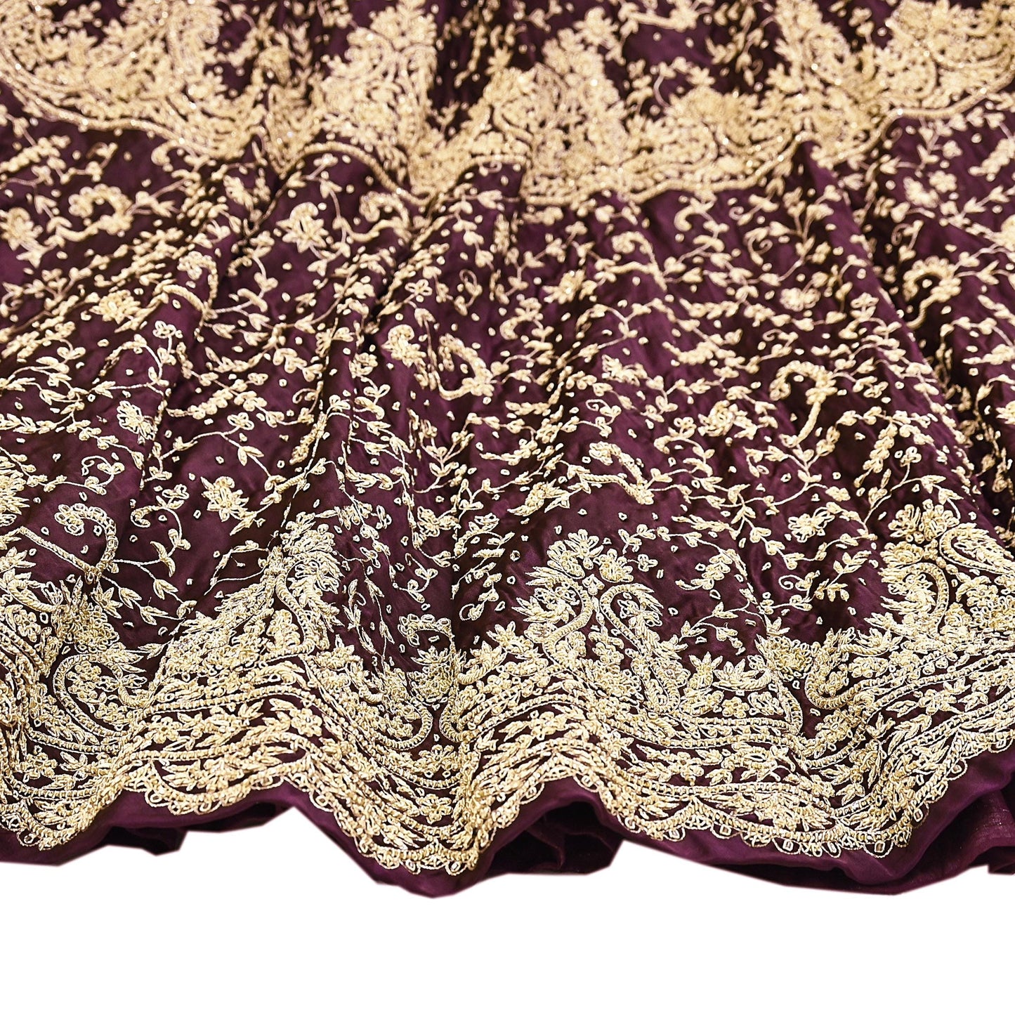 Indian Vintage Purple Pure Satin Silk Hand Embroidered Skirt Bridal Party Wear Bollywood Lehenga Zardozi/ Dabka, Zari