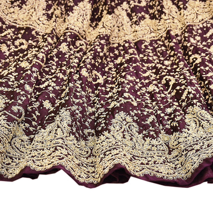 Indian Vintage Purple Pure Satin Silk Hand Embroidered Skirt Bridal Party Wear Bollywood Lehenga Zardozi/ Dabka, Zari