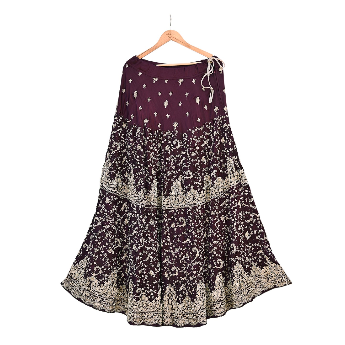 Indian Vintage Purple Pure Satin Silk Hand Embroidered Skirt Bridal Party Wear Bollywood Lehenga Zardozi/ Dabka, Zari