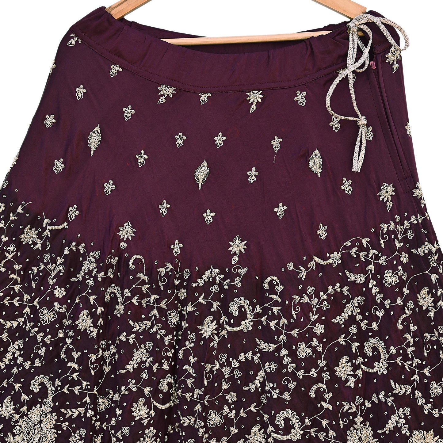 Indian Vintage Purple Pure Satin Silk Hand Embroidered Skirt Bridal Party Wear Bollywood Lehenga Zardozi/ Dabka, Zari