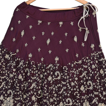 Indian Vintage Purple Pure Satin Silk Hand Embroidered Skirt Bridal Party Wear Bollywood Lehenga Zardozi/ Dabka, Zari