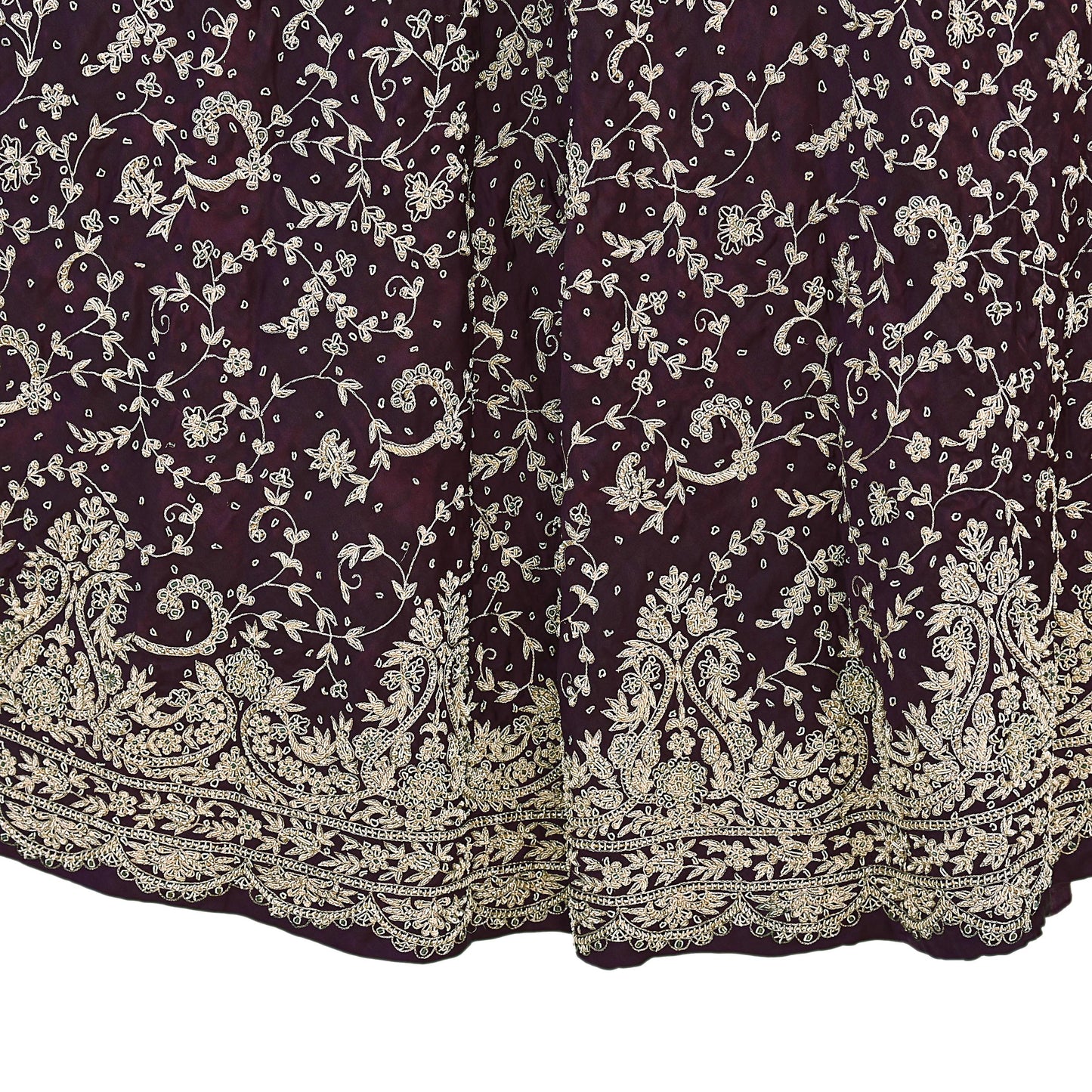 Indian Vintage Purple Pure Satin Silk Hand Embroidered Skirt Bridal Party Wear Bollywood Lehenga Zardozi/ Dabka, Zari