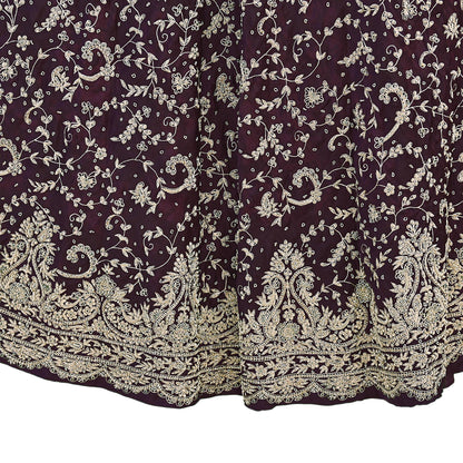 Indian Vintage Purple Pure Satin Silk Hand Embroidered Skirt Bridal Party Wear Bollywood Lehenga Zardozi/ Dabka, Zari