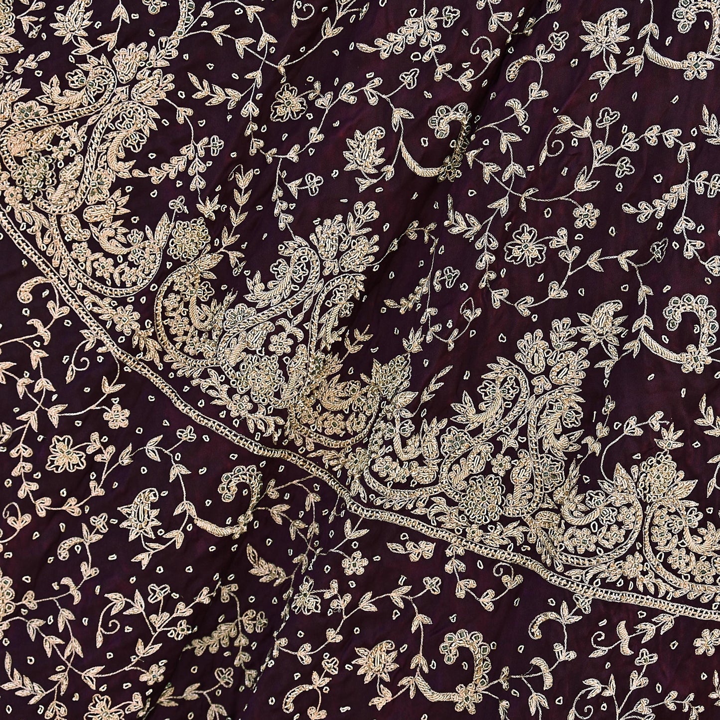 Indian Vintage Purple Pure Satin Silk Hand Embroidered Skirt Bridal Party Wear Bollywood Lehenga Zardozi/ Dabka, Zari