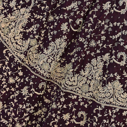 Indian Vintage Purple Pure Satin Silk Hand Embroidered Skirt Bridal Party Wear Bollywood Lehenga Zardozi/ Dabka, Zari