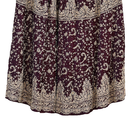 Indian Vintage Purple Pure Satin Silk Hand Embroidered Skirt Bridal Party Wear Bollywood Lehenga Zardozi/ Dabka, Zari