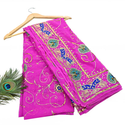 Indian Vintage Bridal Heavy Magenta Dupatta American Georgette  Hand Embroidered Rajputi Odhani Scarves Zari Zardozi Bollywood Wedding