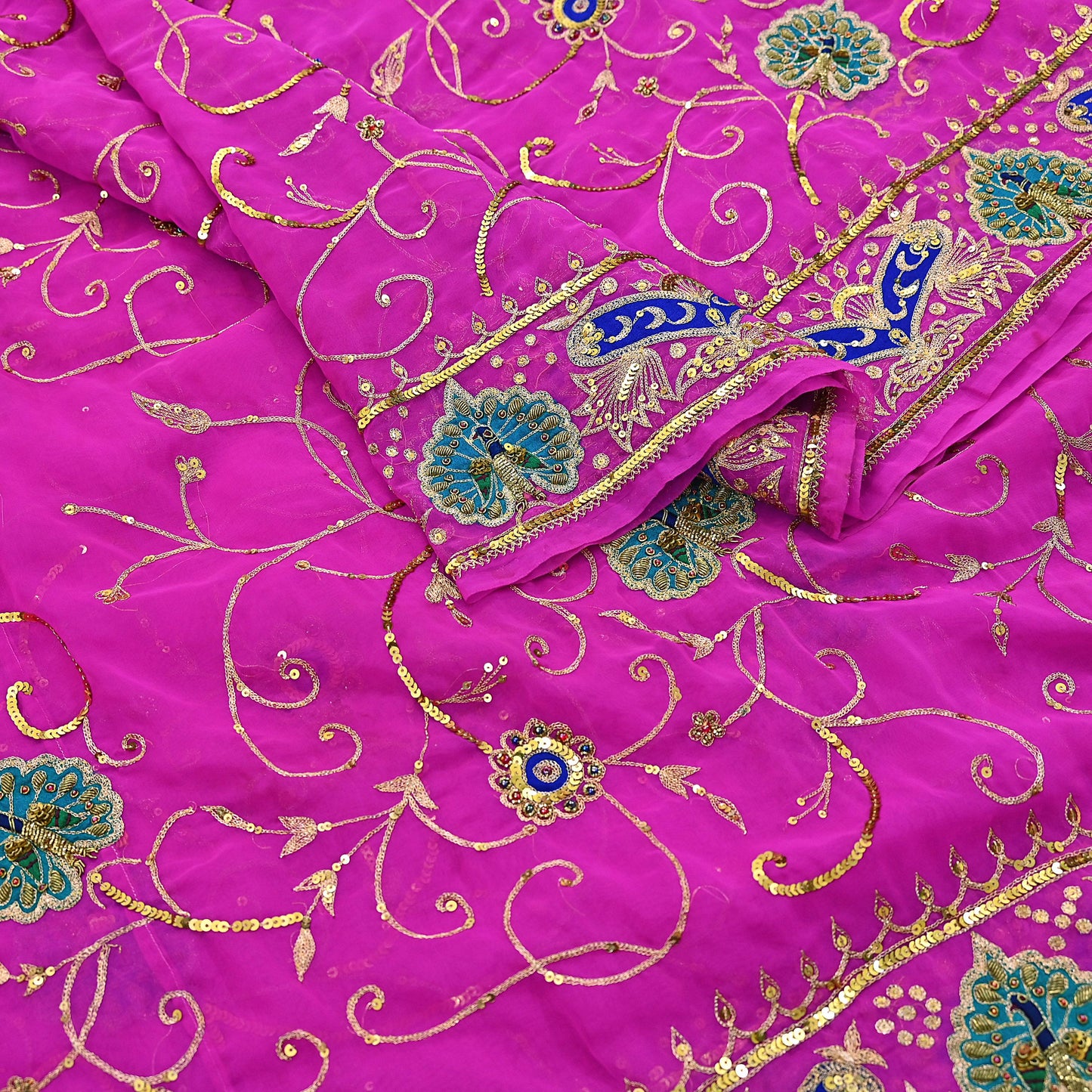 Indian Vintage Bridal Heavy Magenta Dupatta American Georgette  Hand Embroidered Rajputi Odhani Scarves Zari Zardozi Bollywood Wedding