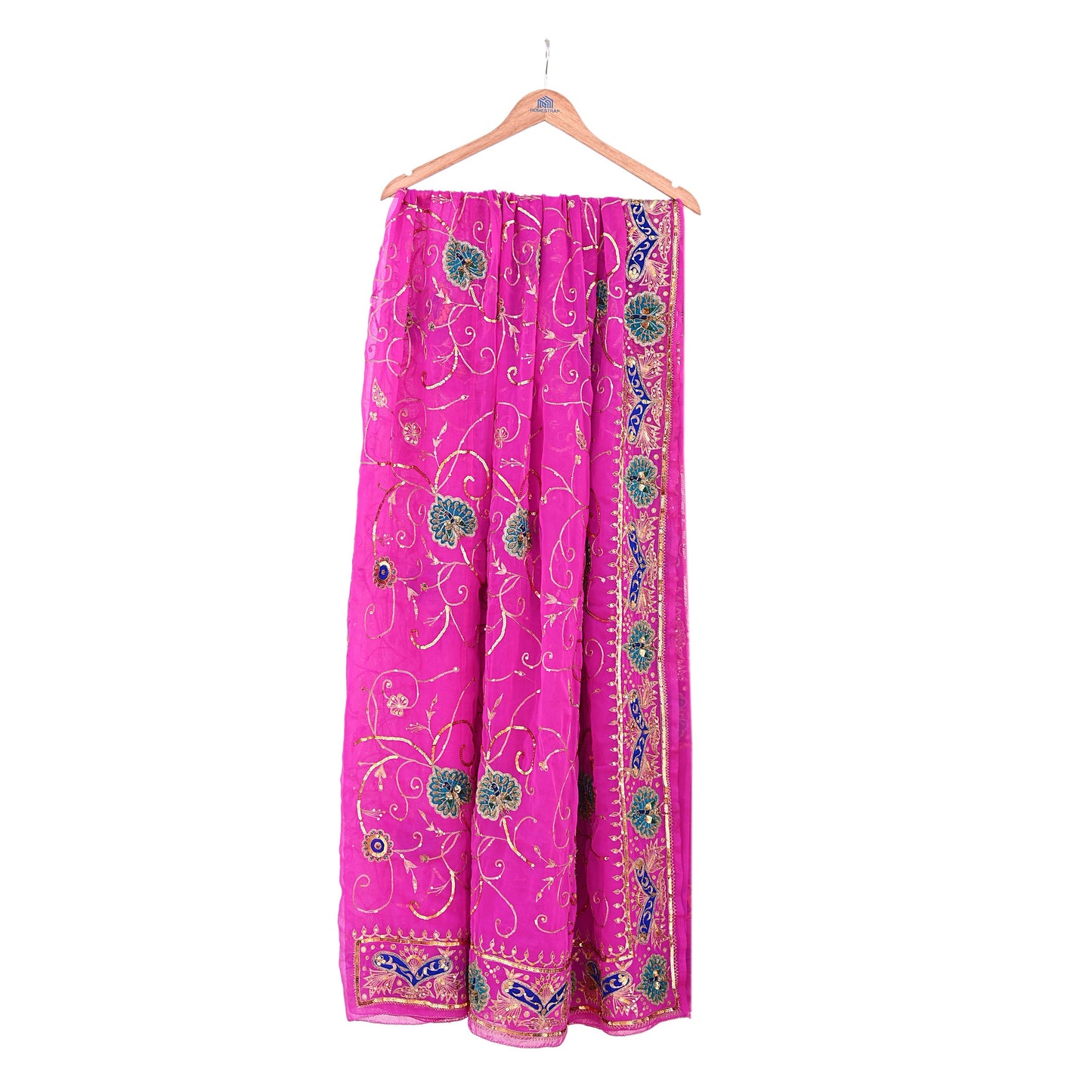 Indian Vintage Bridal Heavy Magenta Dupatta American Georgette  Hand Embroidered Rajputi Odhani Scarves Zari Zardozi Bollywood Wedding