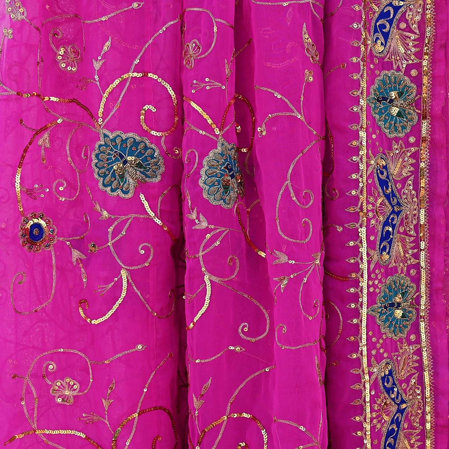 Indian Vintage Bridal Heavy Magenta Dupatta American Georgette  Hand Embroidered Rajputi Odhani Scarves Zari Zardozi Bollywood Wedding