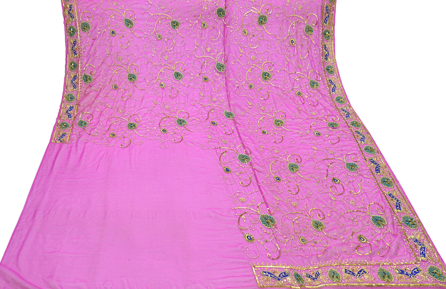 Indian Vintage Bridal Heavy Magenta Dupatta American Georgette  Hand Embroidered Rajputi Odhani Scarves Zari Zardozi Bollywood Wedding