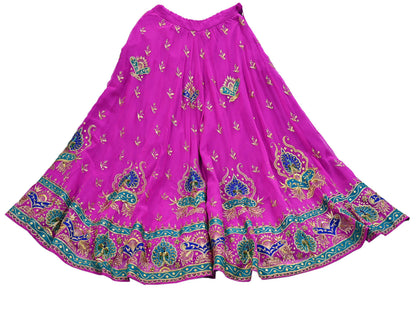 Indian Vintage Magenta American Georgette Hand Embroidered Rajputi Phoshak Lehenga/ Skirt Bridal Party Wear Peacock Design Zari