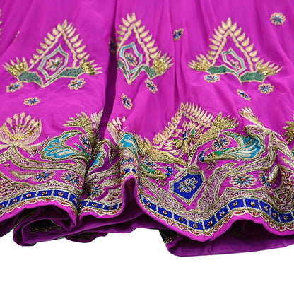 Indian Vintage Magenta American Georgette Hand Embroidered Rajputi Phoshak Lehenga/ Skirt Bridal Party Wear Peacock Design Zari