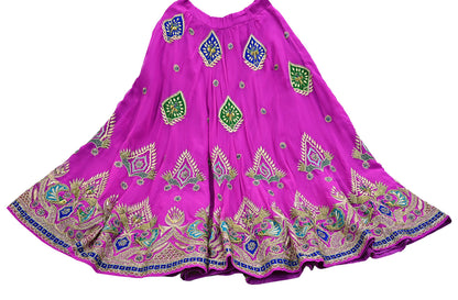 Indian Vintage Magenta American Georgette Hand Embroidered Rajputi Phoshak Lehenga/ Skirt Bridal Party Wear Peacock Design Zari