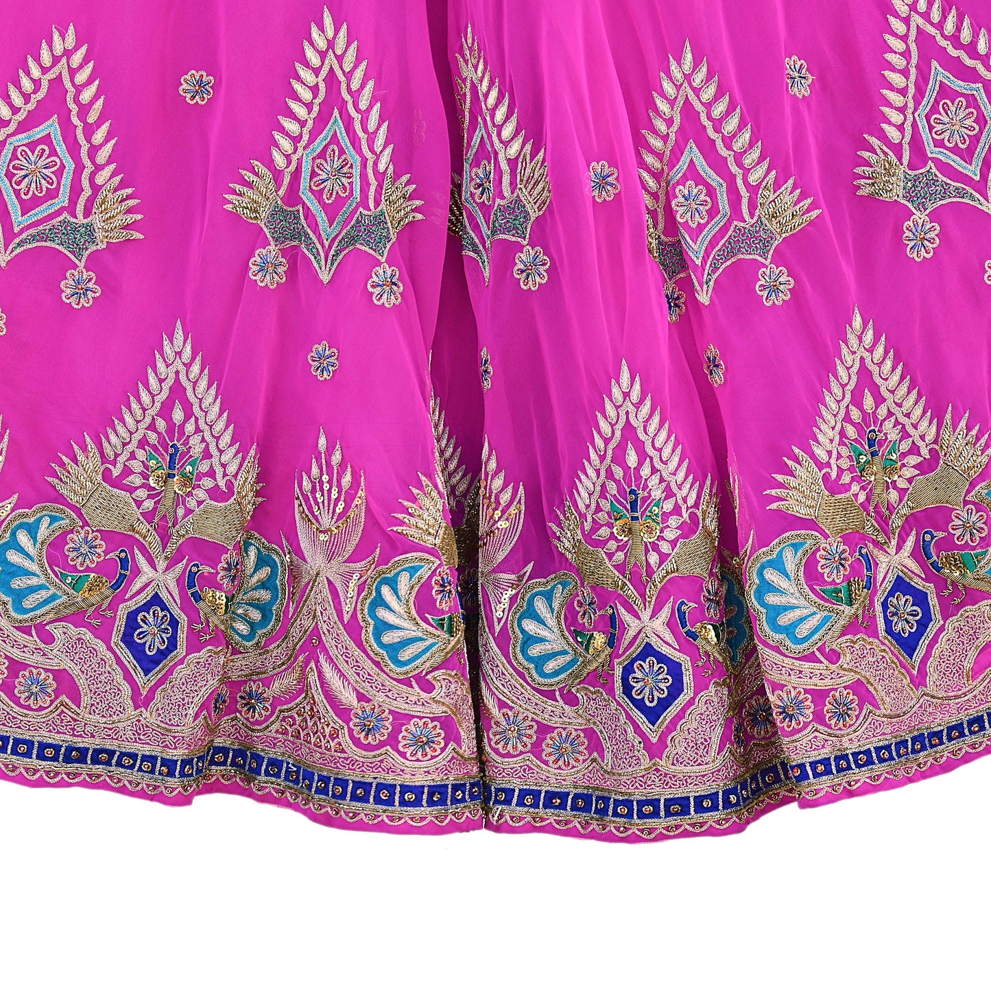 Indian Vintage Magenta American Georgette Hand Embroidered Rajputi Phoshak Lehenga/ Skirt Bridal Party Wear Peacock Design Zari